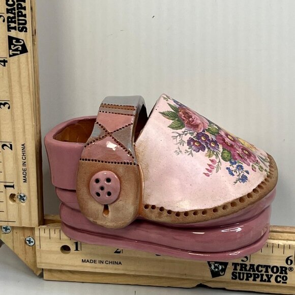 Other - Vintage Holland Dutch Clog Shoe Ceramic Planter Pink Floral Wooden Shoe Pot